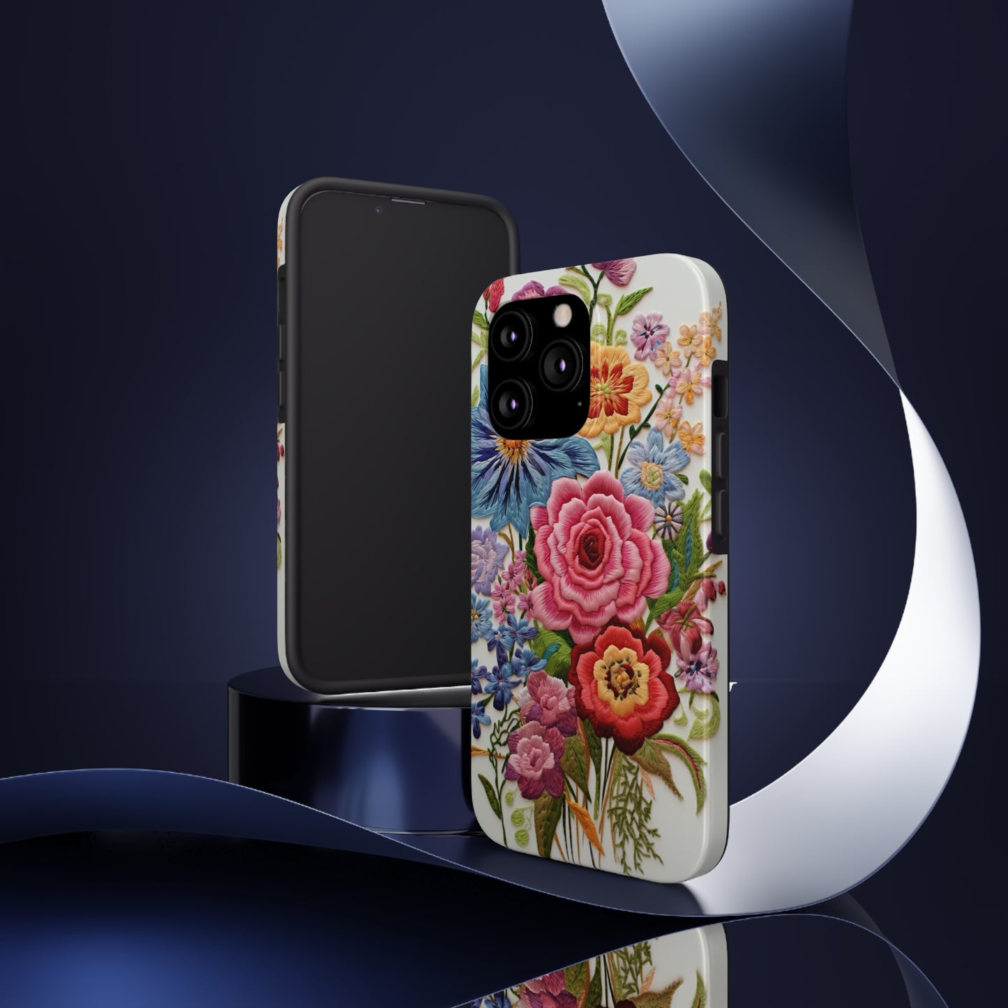 Embroidery Style Floral Aesthetic Flowers in Retro Vintage Tough Case iPhone Case