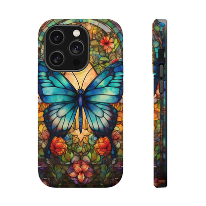 Butterfly Stained Glass MagSafe iPhone Case | Floral Aesthetic Art Retro Phone Tough Case iPhone 14 Plus 13 12 7 8 SE Hippie Boho Style