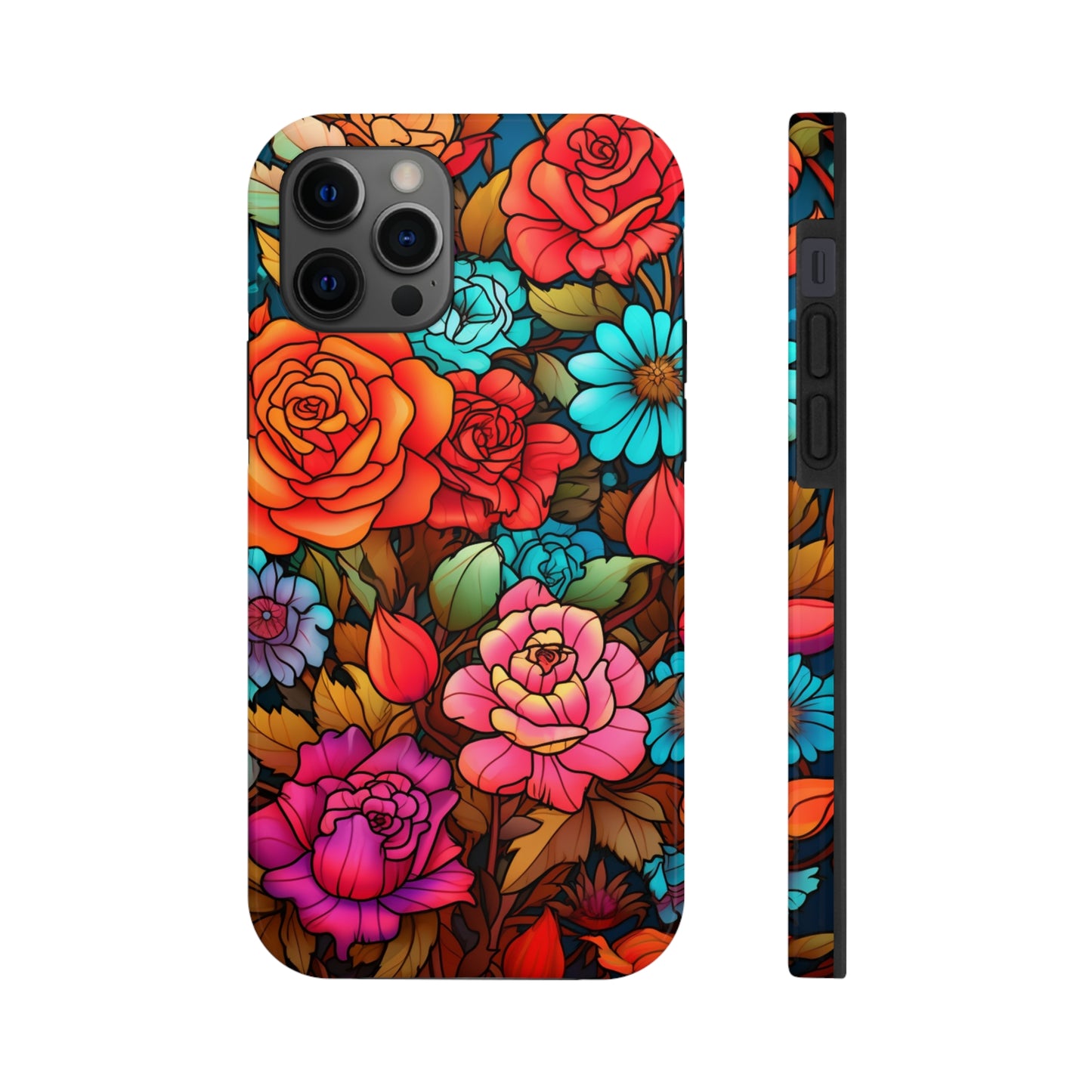 Stained Glass Tough iPhone Case | Trippy Psychedelic Flowers Floral Aesthetic Retro iPhone 14 Plus 13 12 7 8 Se Trendy Hippie Boho