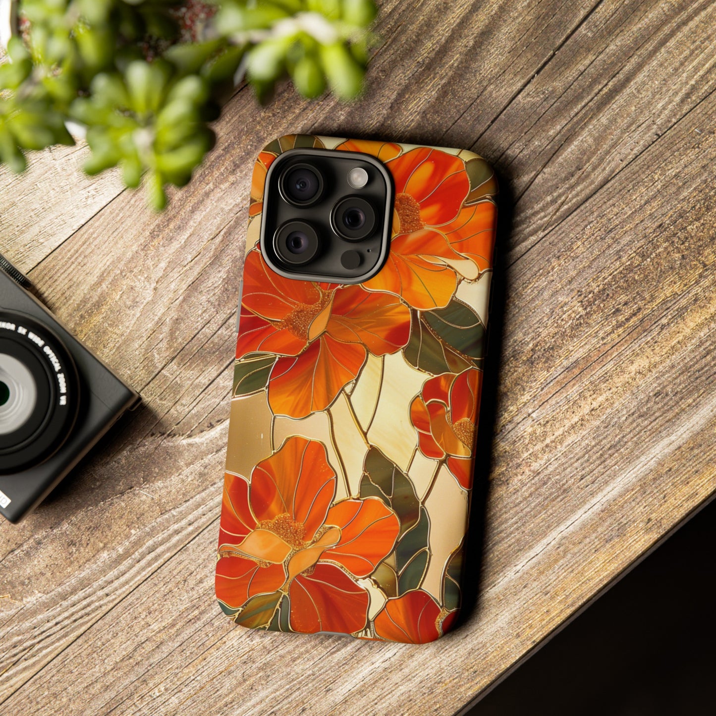 Orange Floral Phone Case Stained Glass Flower Aesthetic