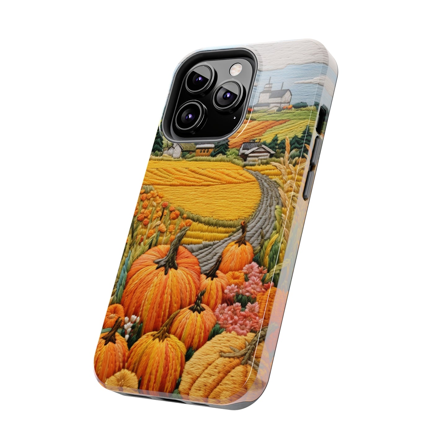 Harvest Hues: Halloween Pumpkin Patch | Embroidered Landscape for iPhone Range