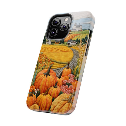 Harvest Hues: Halloween Pumpkin Patch | Embroidered Landscape for iPhone Range