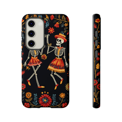 Dead Can Dance, iPhone 15 case, Floral Embroidery Skeletons | Whimsical Dance of the Departed for Google Pixel, iPhone & Samsung Galaxy