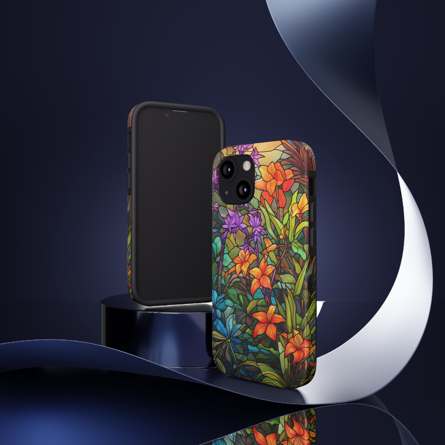 Stained Glass Phone Case Floral Aesthetic Art Nouveau Retro Samsung Galaxy Phone Tough Case iPhone 14 Plus 13 12 7 8 Se Hippie Boho