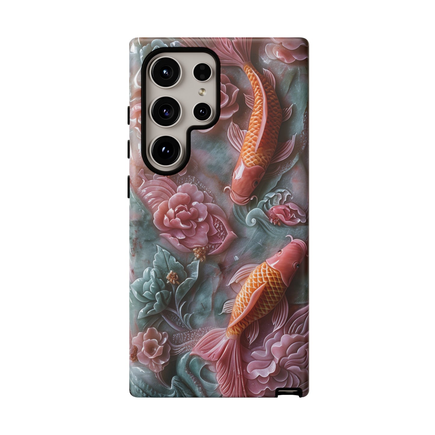 Pink Marble Fish Asian Jade Carving Koi Art Phone Case