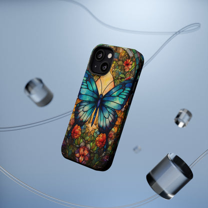 Butterfly Stained Glass MagSafe iPhone Case | Floral Aesthetic Art Retro Phone Tough Case iPhone 14 Plus 13 12 7 8 SE Hippie Boho Style