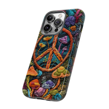 Embroidery Style Magic Mushrooms and Peace Sign Phone Case