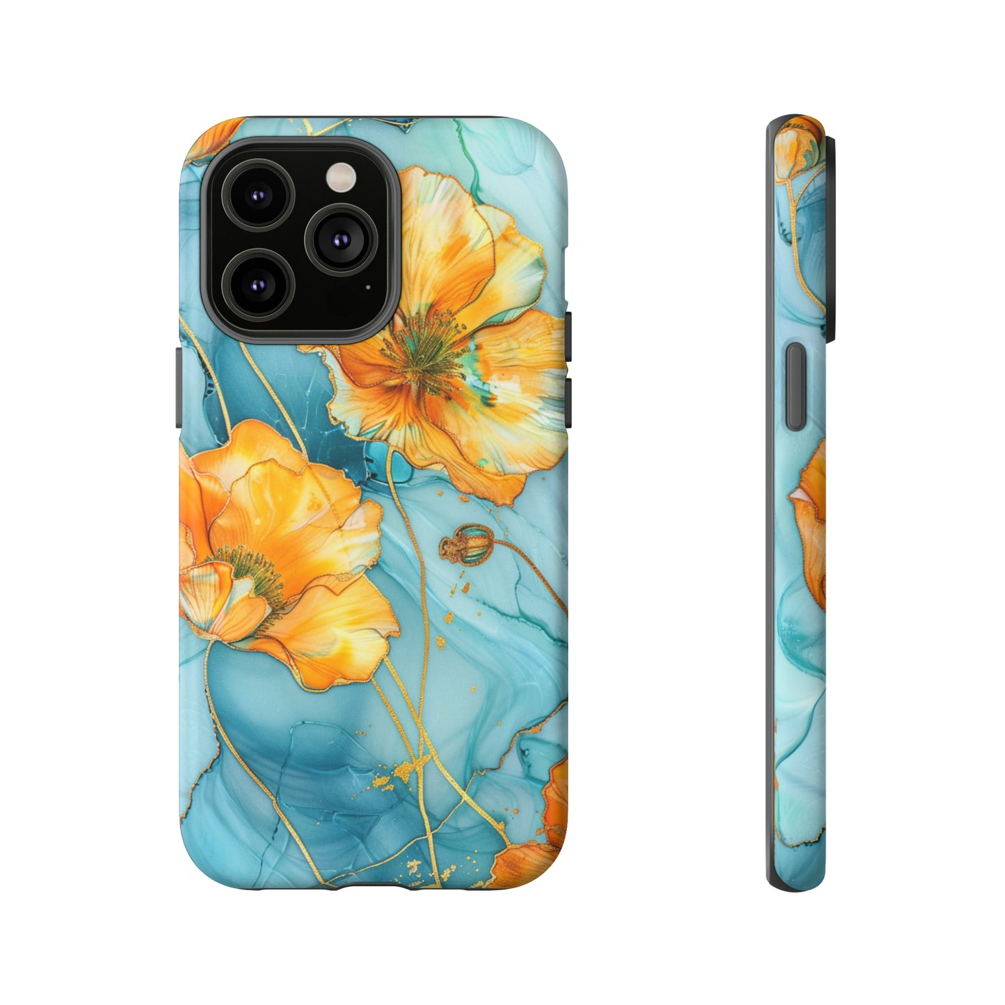 Gold Poppies Color Splash Floral Design Phone Case