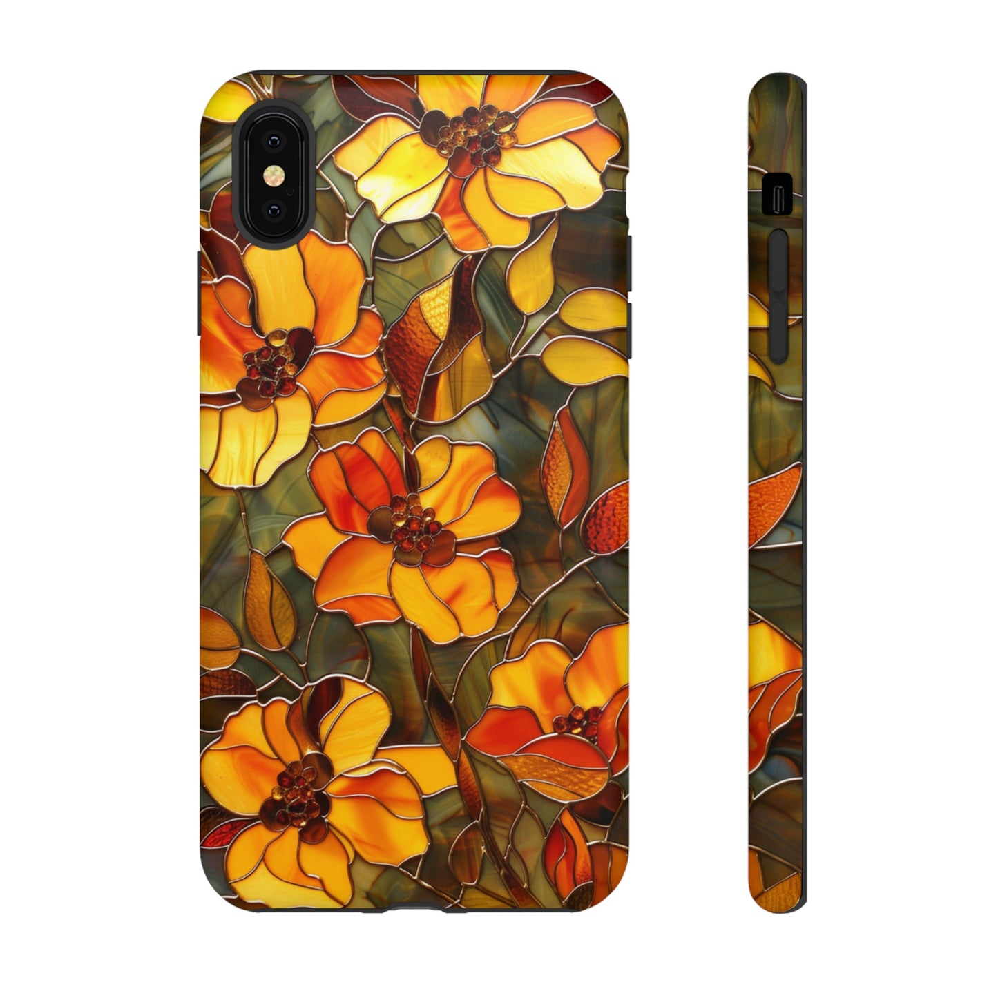 Orange Floral Phone Case Stained Glass Style