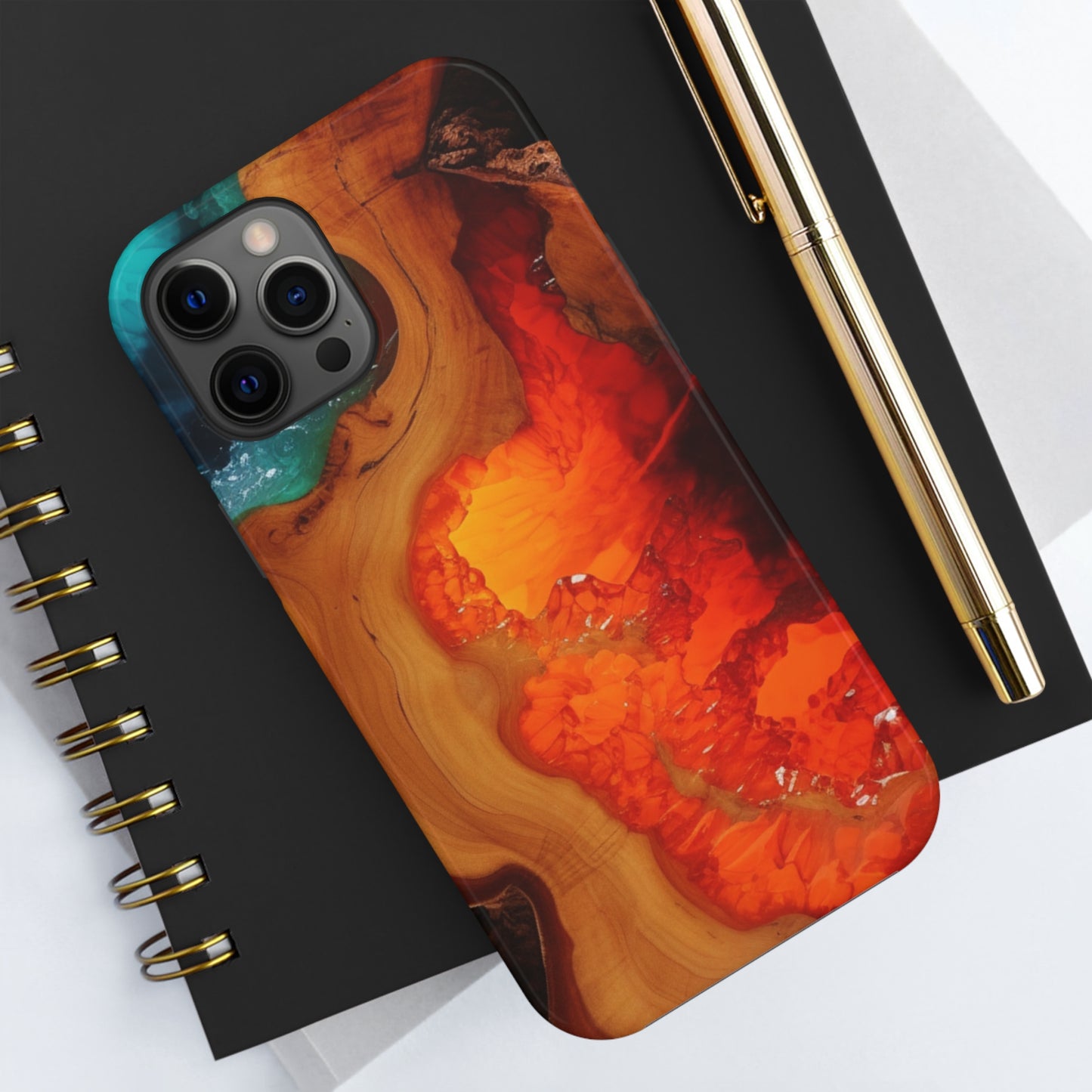 Faux Wood and Colorful Epoxy iPhone Case | Embrace the Beauty of Nature and Vibrant Artistry