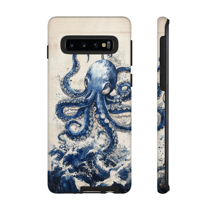 Vintage Japanese Art Style Blue Octopus and Waves Phone Cover