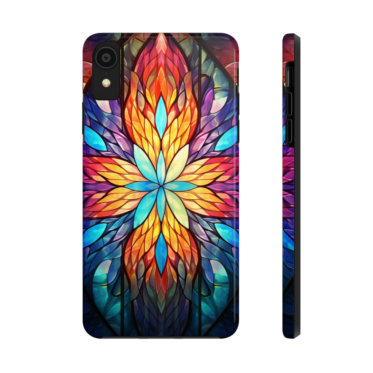 Stained Glass Tough iPhone Case | Trippy Psychedelic Colorful Flowers Floral Aesthetic Retro iPhone 14 Plus 13 12 7 8 Se Trendy Hippie Boho