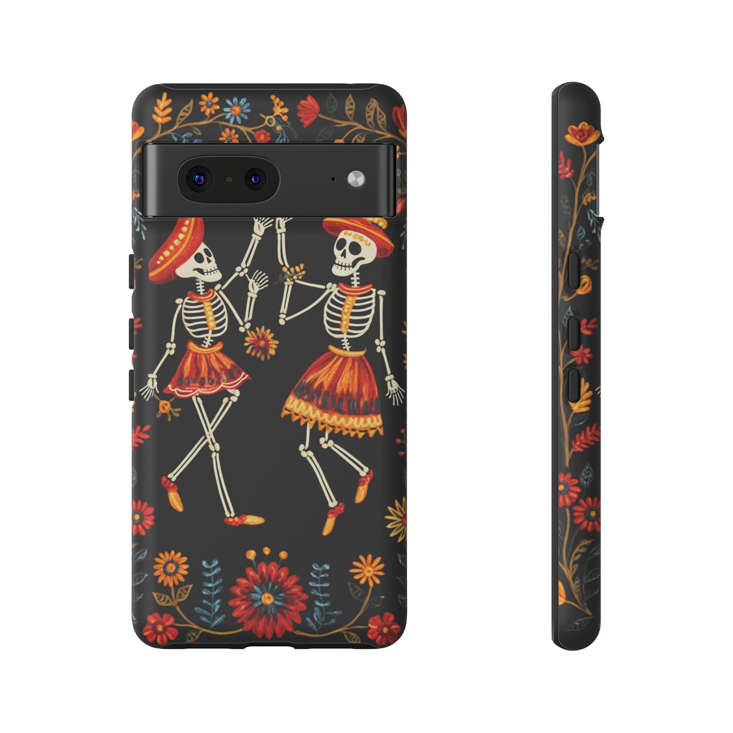 Dead Can Dance, iPhone 15 case, Floral Embroidery Skeletons | Whimsical Dance of the Departed for Google Pixel, iPhone & Samsung Galaxy