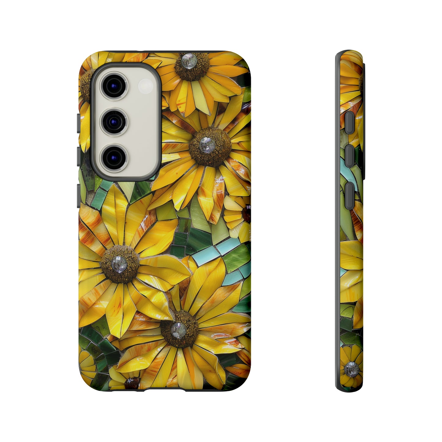 Yellow and Gold Daisy Mosaic Stained Glass Phone Case for iPhone 15, 14, Pro Max, 13, 12 & Samsung Galaxy S23, S22, S21, Google Pixel