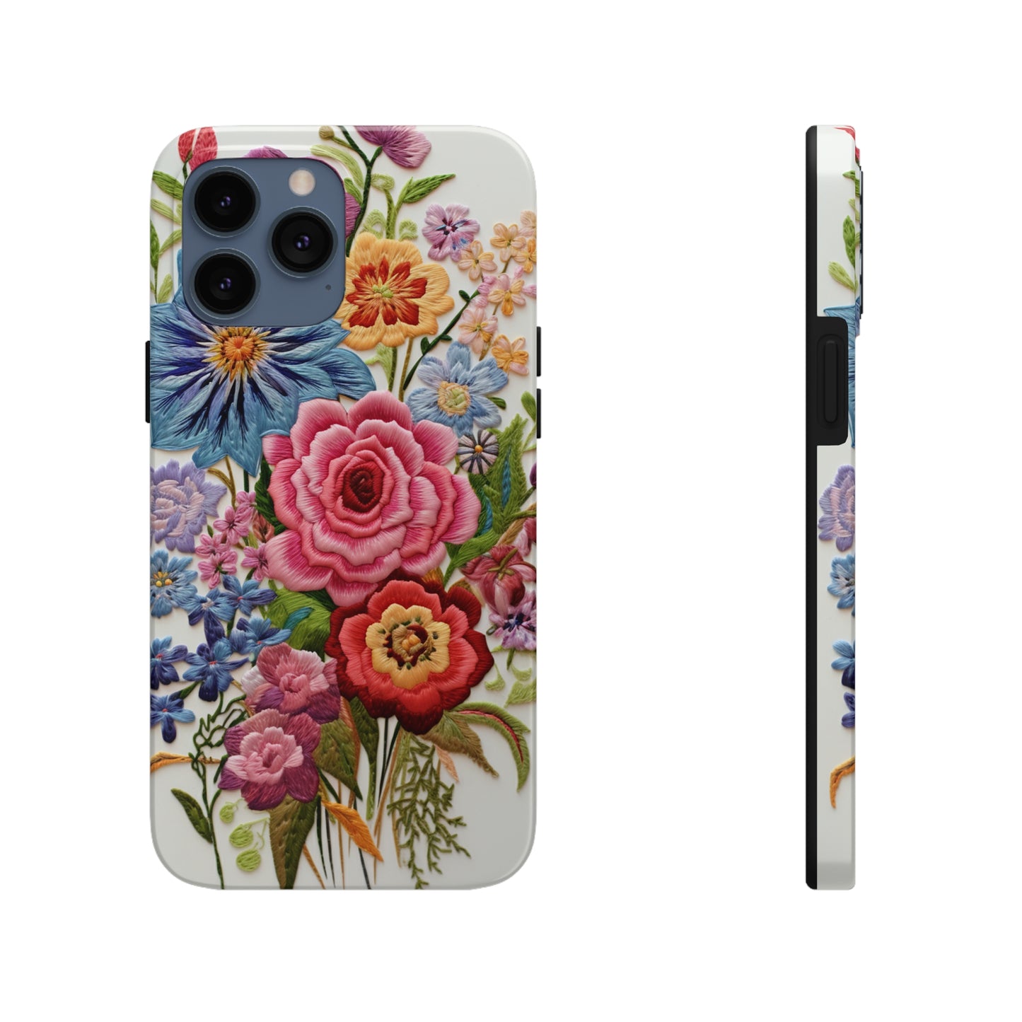 Embroidery Style Floral Aesthetic Flowers in Retro Vintage Tough Case iPhone Case