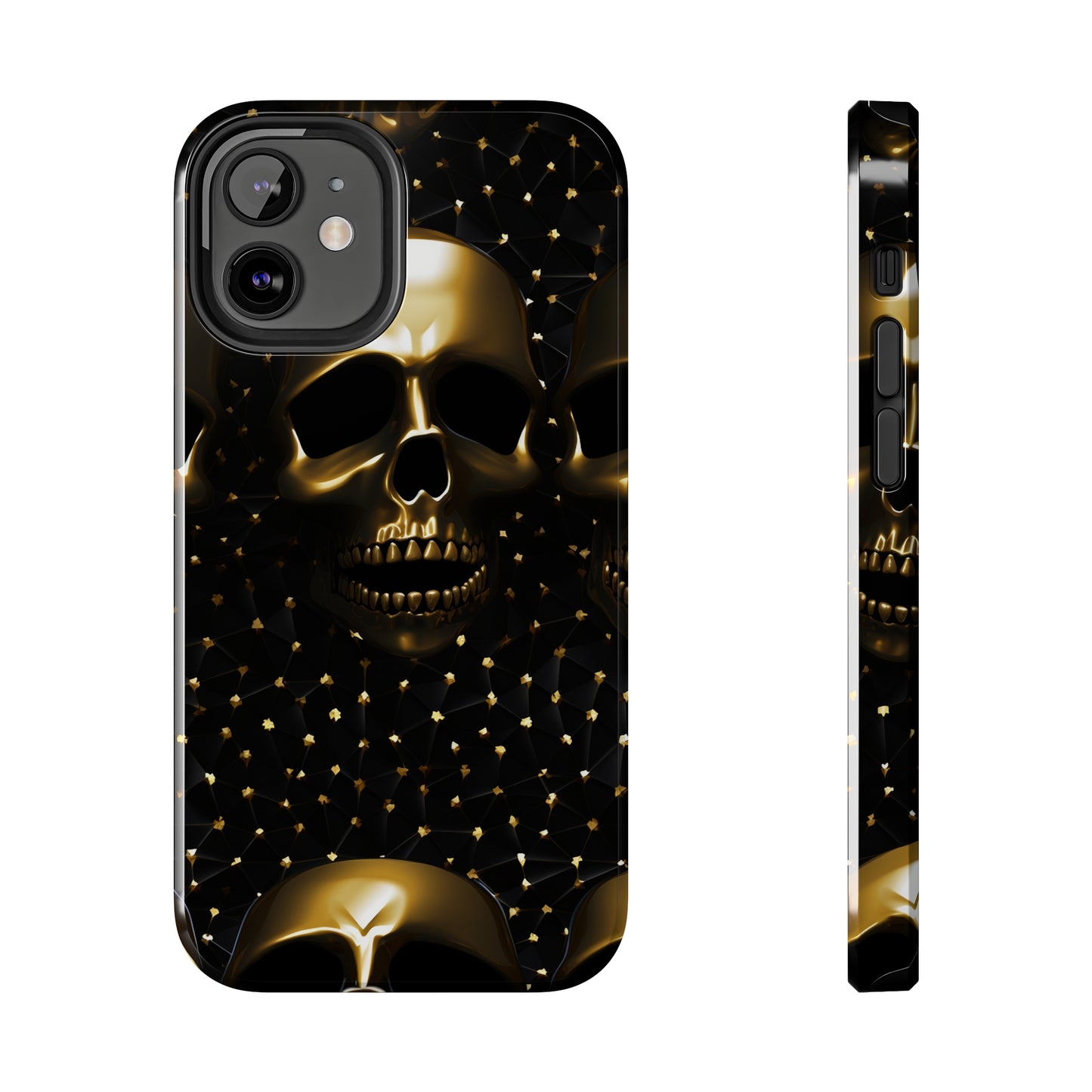 iPhone Tough Case | Dark Decadence: Gothic Gold Skulls and Studs  | Unveil Your Edgy Elegance