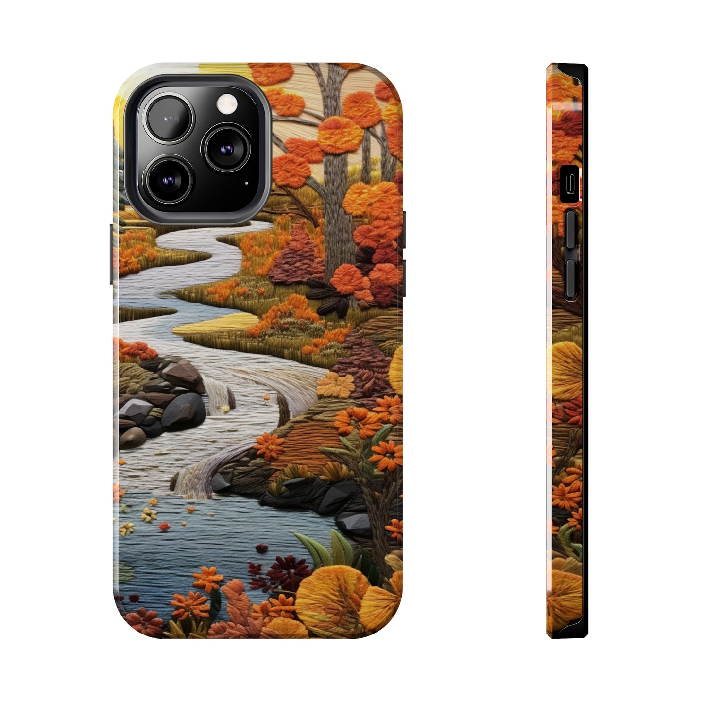 Enchanting Fall Landscape Phone Case | Vintage Boho Embroidery Style