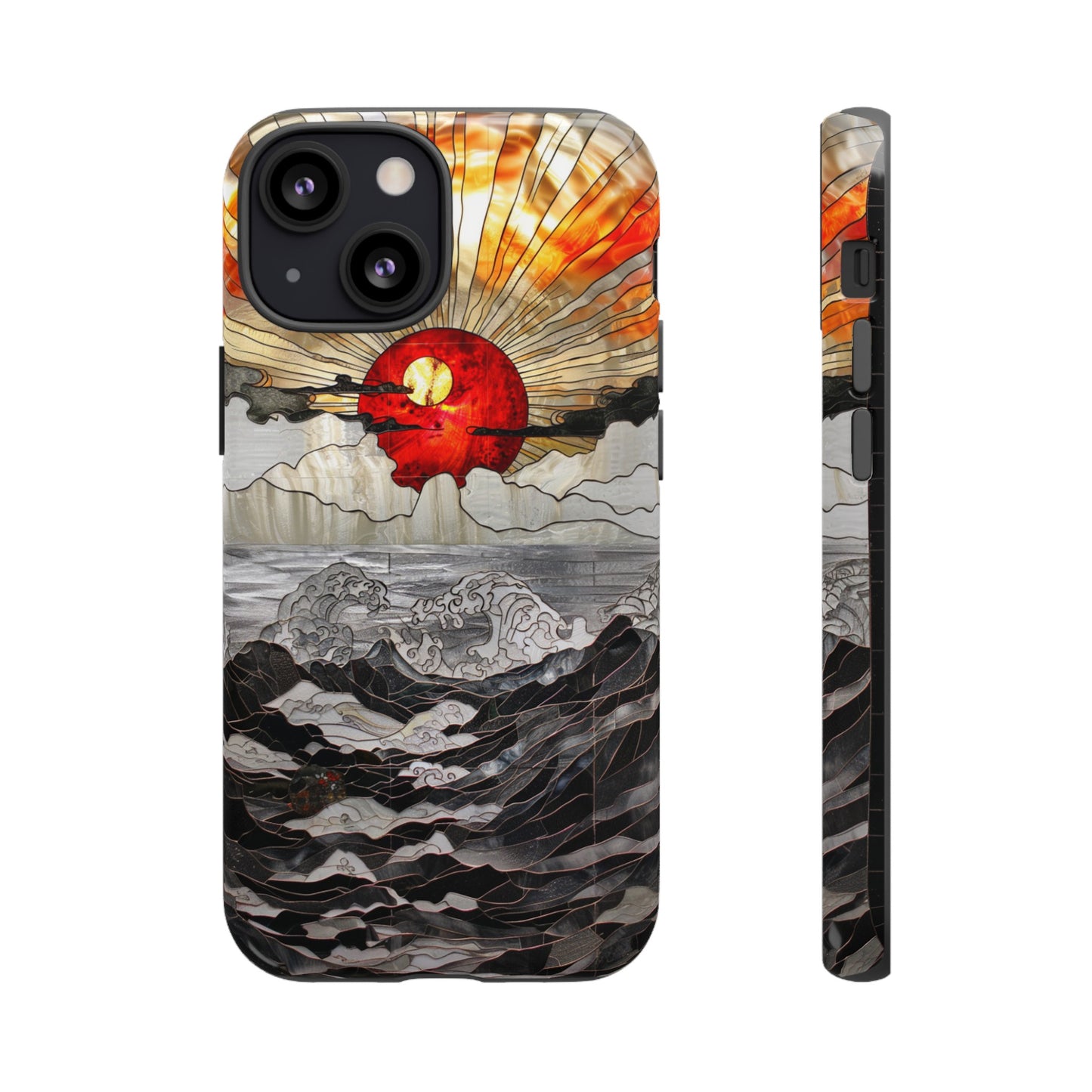 Japanese Rising Sun Phone Case Stained Glass Ocean Wave Phone Cover iPhone 15 Case