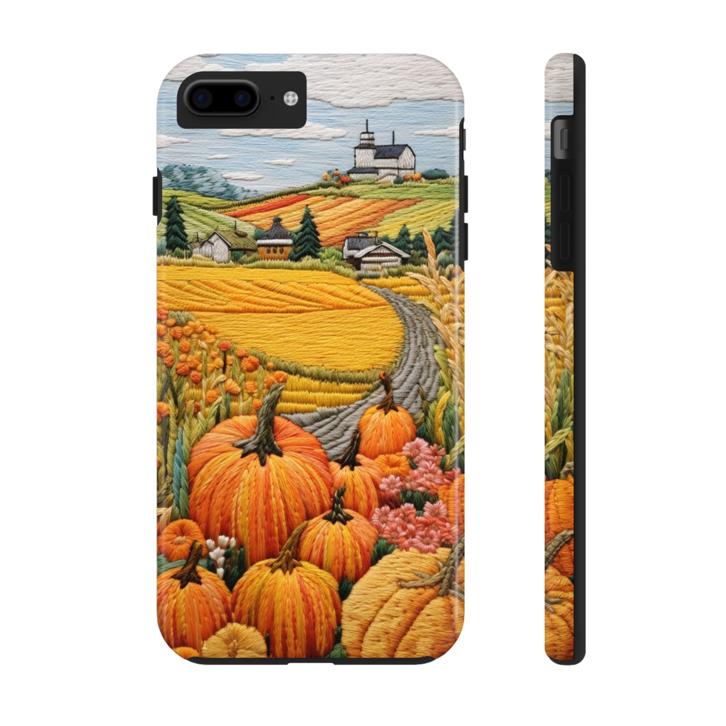 Harvest Hues: Halloween Pumpkin Patch | Embroidered Landscape for iPhone Range