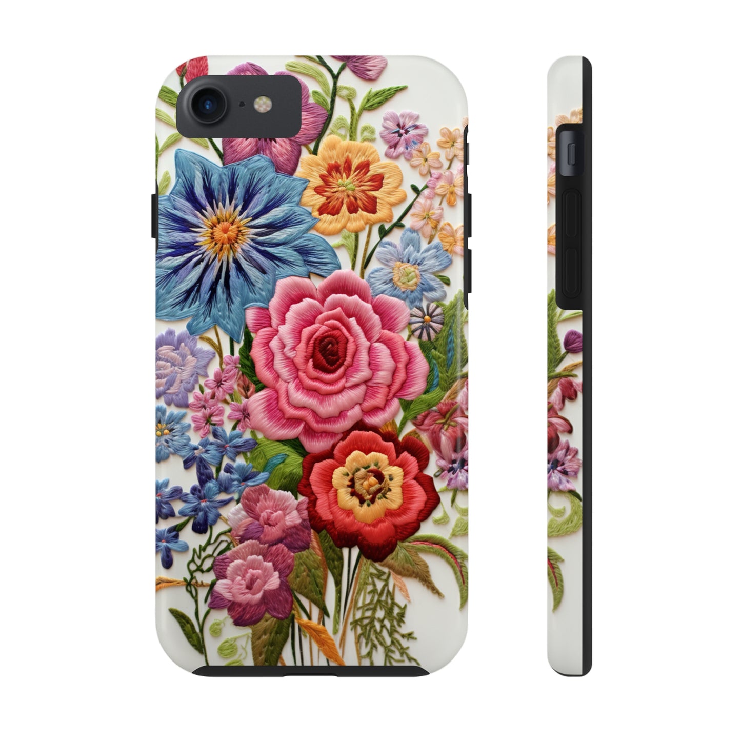 Embroidery Style Floral Aesthetic Flowers in Retro Vintage Tough Case iPhone Case