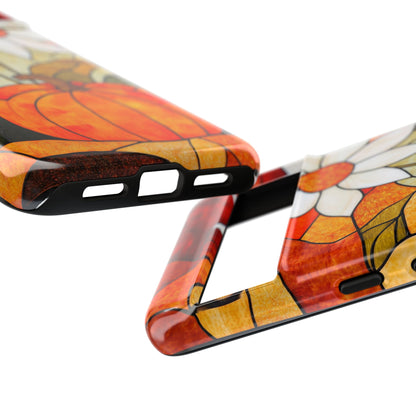 Fall Vibe Phone Case Art Floral and Pumpkin Stained Glass Style Phone Case