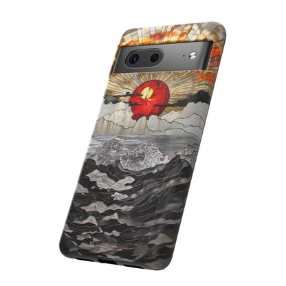 Japanese Rising Sun Phone Case Stained Glass Ocean Wave Phone Cover iPhone 15 Case