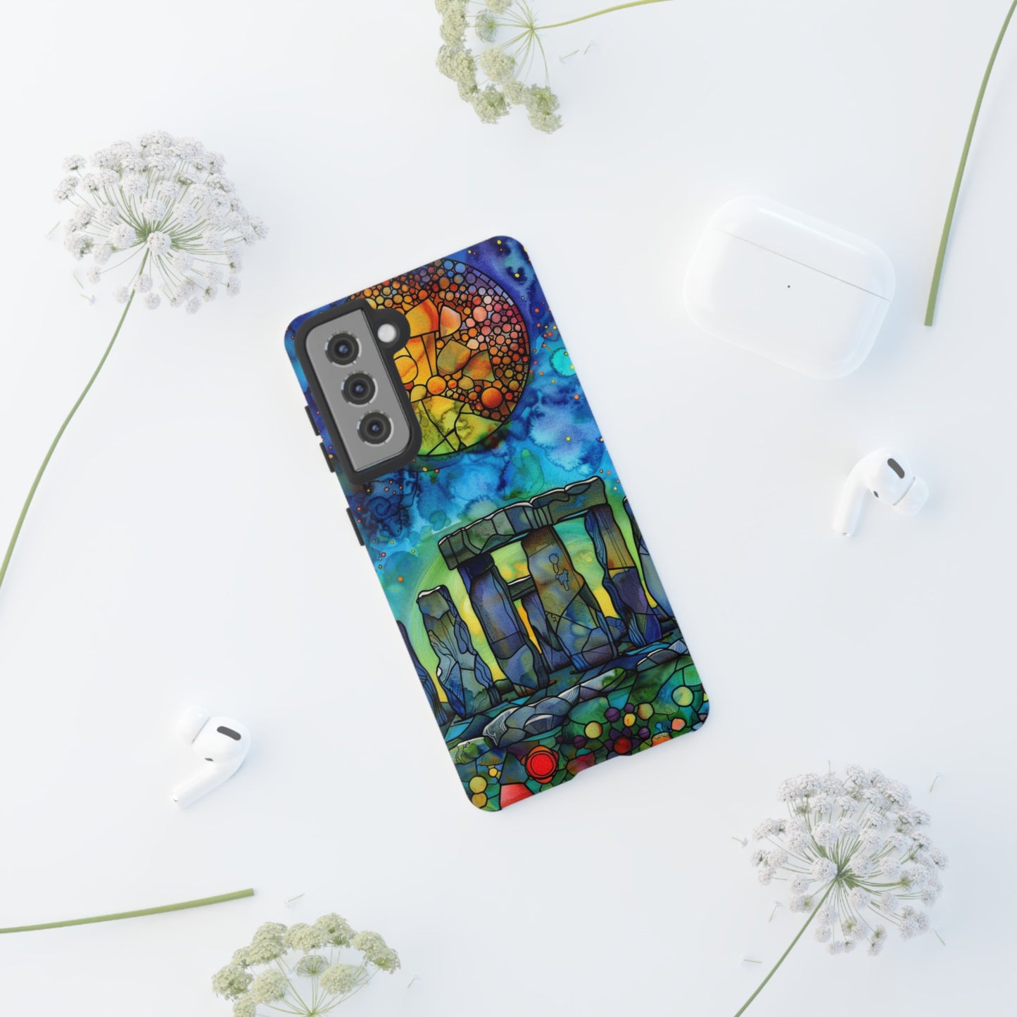 Stonehenge Neolithic Full Moon Stained Glass Watercolor Phone Cover