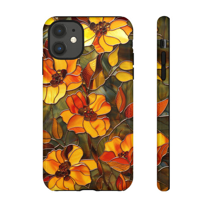 Orange Floral Phone Case Stained Glass Style