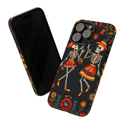 Dead Can Dance, iPhone 15 case, Floral Embroidery Skeletons | Whimsical Dance of the Departed for Google Pixel, iPhone & Samsung Galaxy