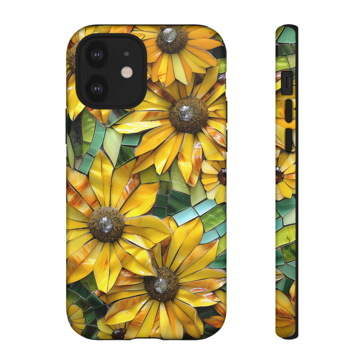 Yellow and Gold Daisy Mosaic Stained Glass Phone Case for iPhone 15, 14, Pro Max, 13, 12 & Samsung Galaxy S23, S22, S21, Google Pixel