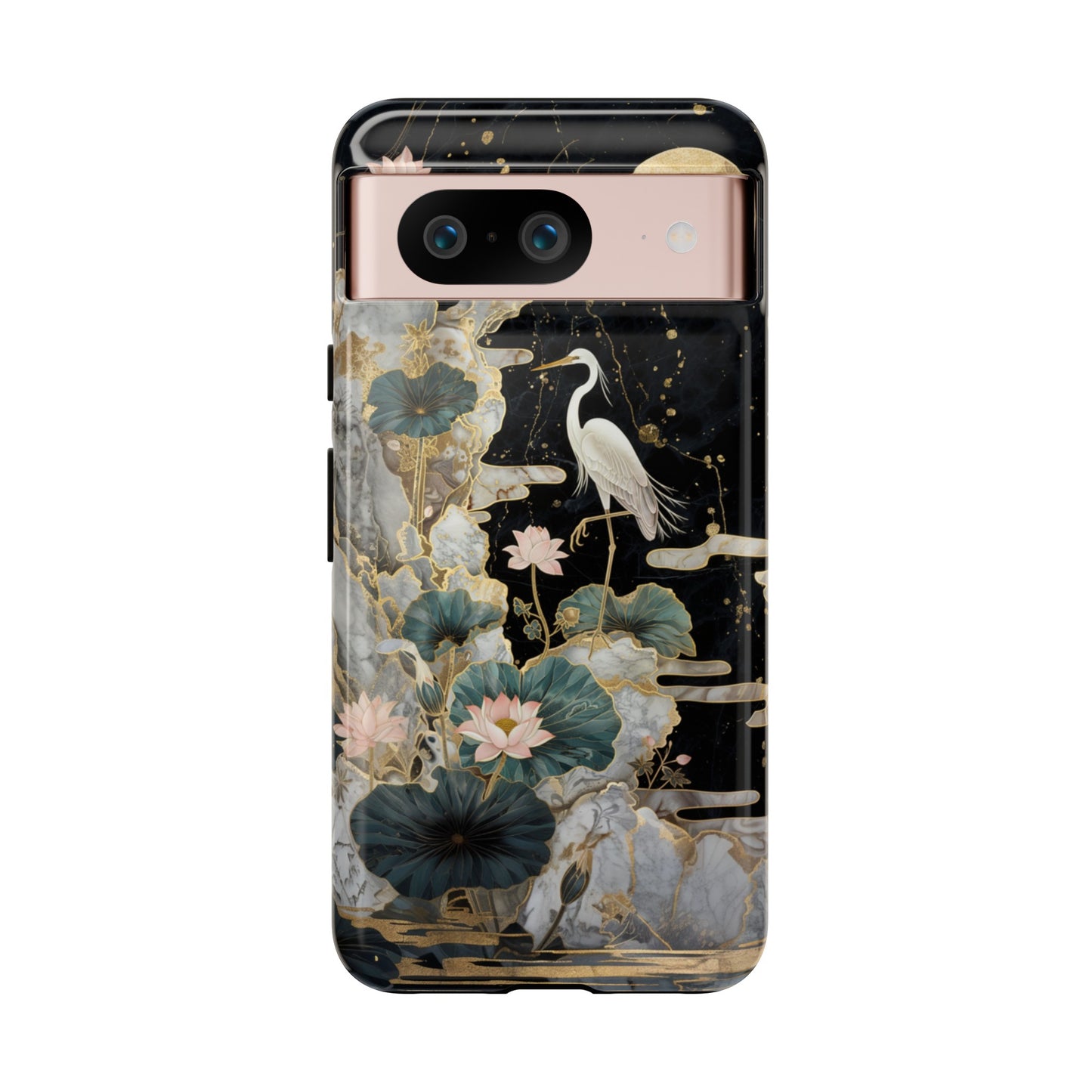 Heron and Moon Floral Zen Art Phone Case