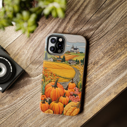 Harvest Hues: Halloween Pumpkin Patch | Embroidered Landscape for iPhone Range