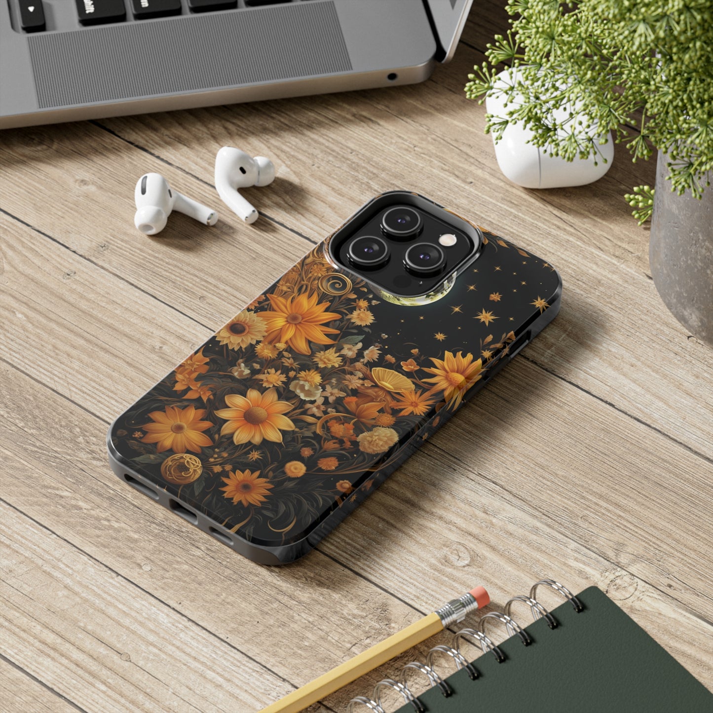 Cottagecore Floral Sun Moon Stars iPhone Case | Embrace Mystical Nature's Beauty