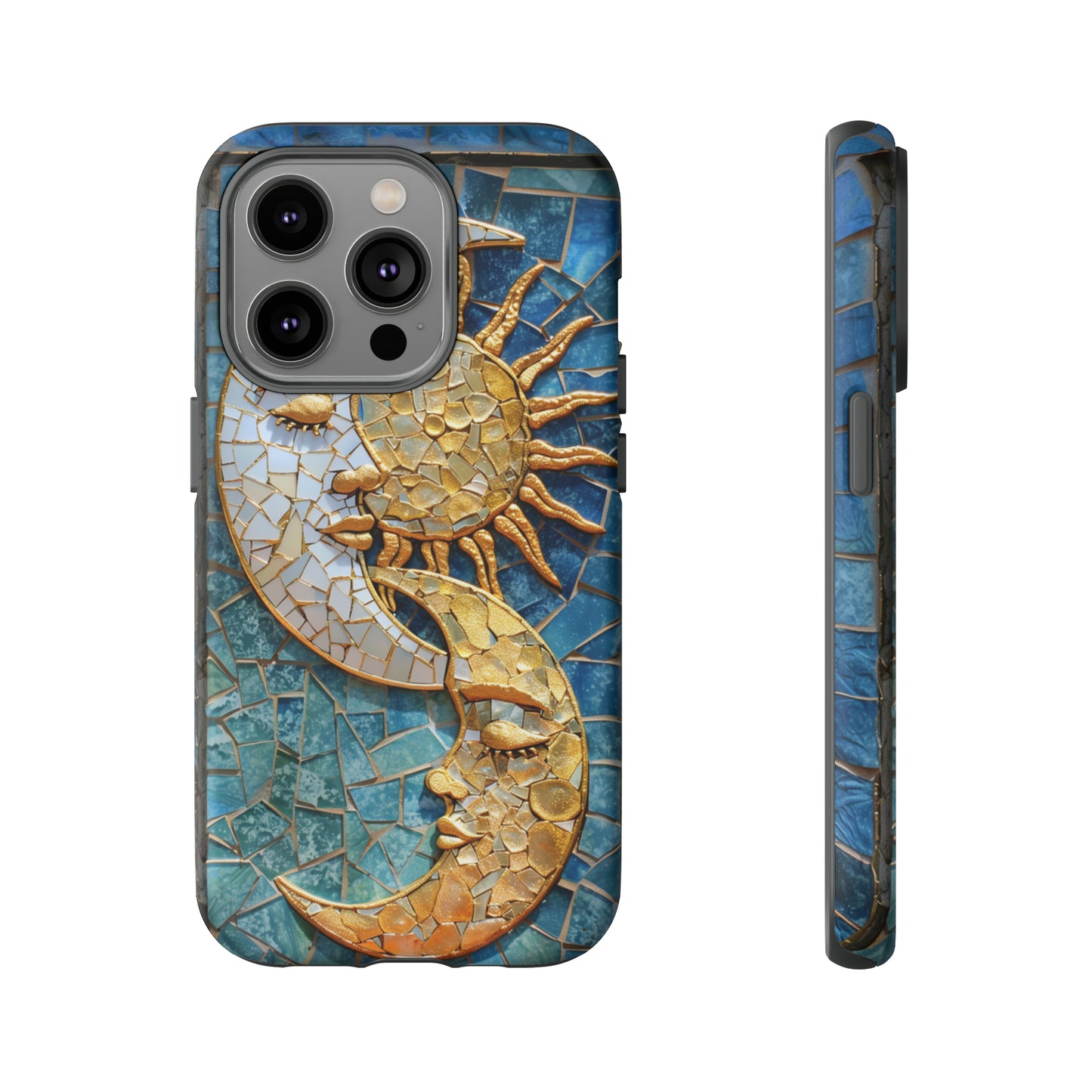 Boho Sun and Moon Mosaic Tile Stained Glass Phone Case