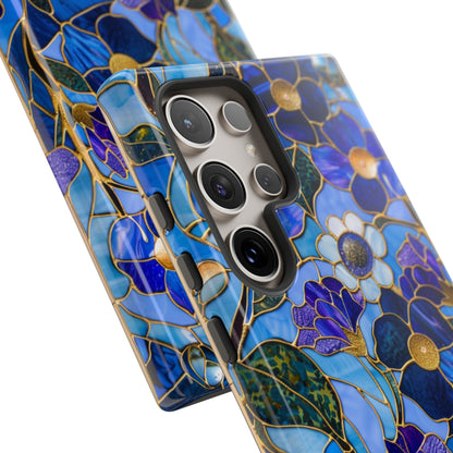 Blue Floral Stained Glass Gold Inlay Wild Flowers Phone Case