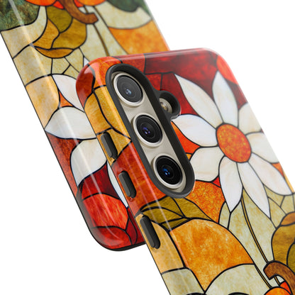 Fall Vibe Phone Case Art Floral and Pumpkin Stained Glass Style Phone Case