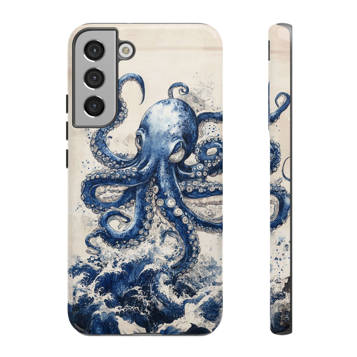 Vintage Japanese Art Style Blue Octopus and Waves Phone Cover