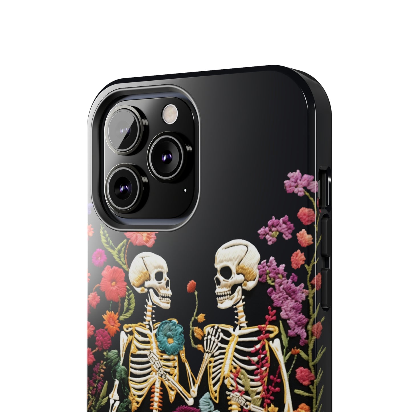 Love Halloween Skeletons Embroidery iPhone Case | iPhone X to iPhone 14 Pro Max