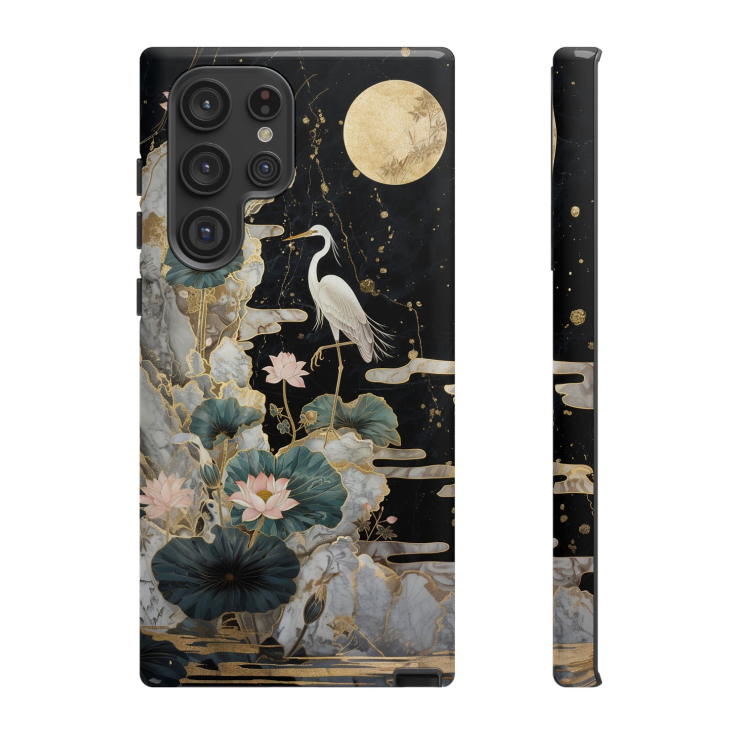 Heron and Moon Floral Zen Art Phone Case