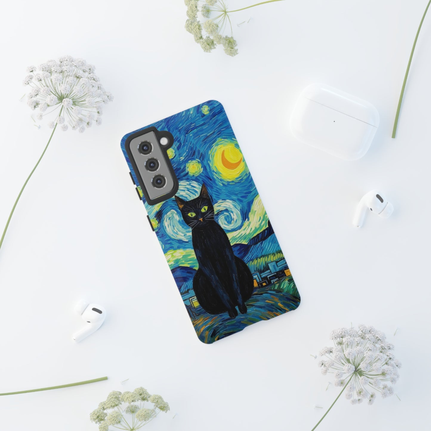 Starry Night Van Gogh Black Cat iPhone, Samsung Galaxy, Google Pixel  Case | Embrace Artistic Whimsy and Feline Charm