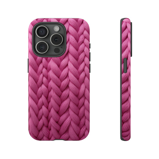 Woven grid pink yarn cottagecore case for iPhone 15