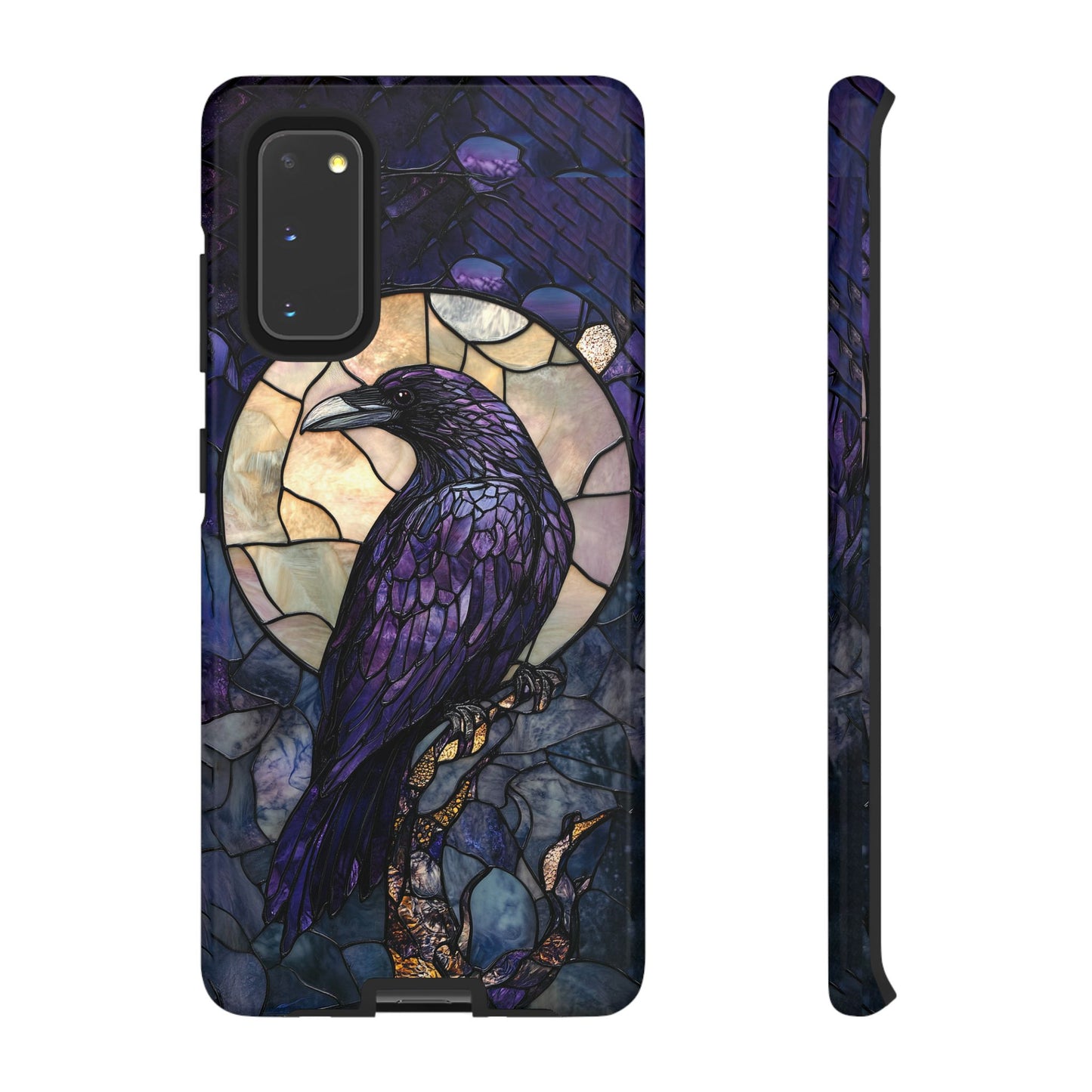 Halloween Phone Case Purple Raven Stained Glass Style Spooky Moon Phone Cover