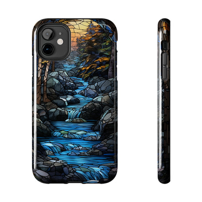 Stained Glass Stone Bridge and River Phone Case: Art Nouveau Floral Design | Bohemian Elegance Compatible with iPhone 14 Pro Max