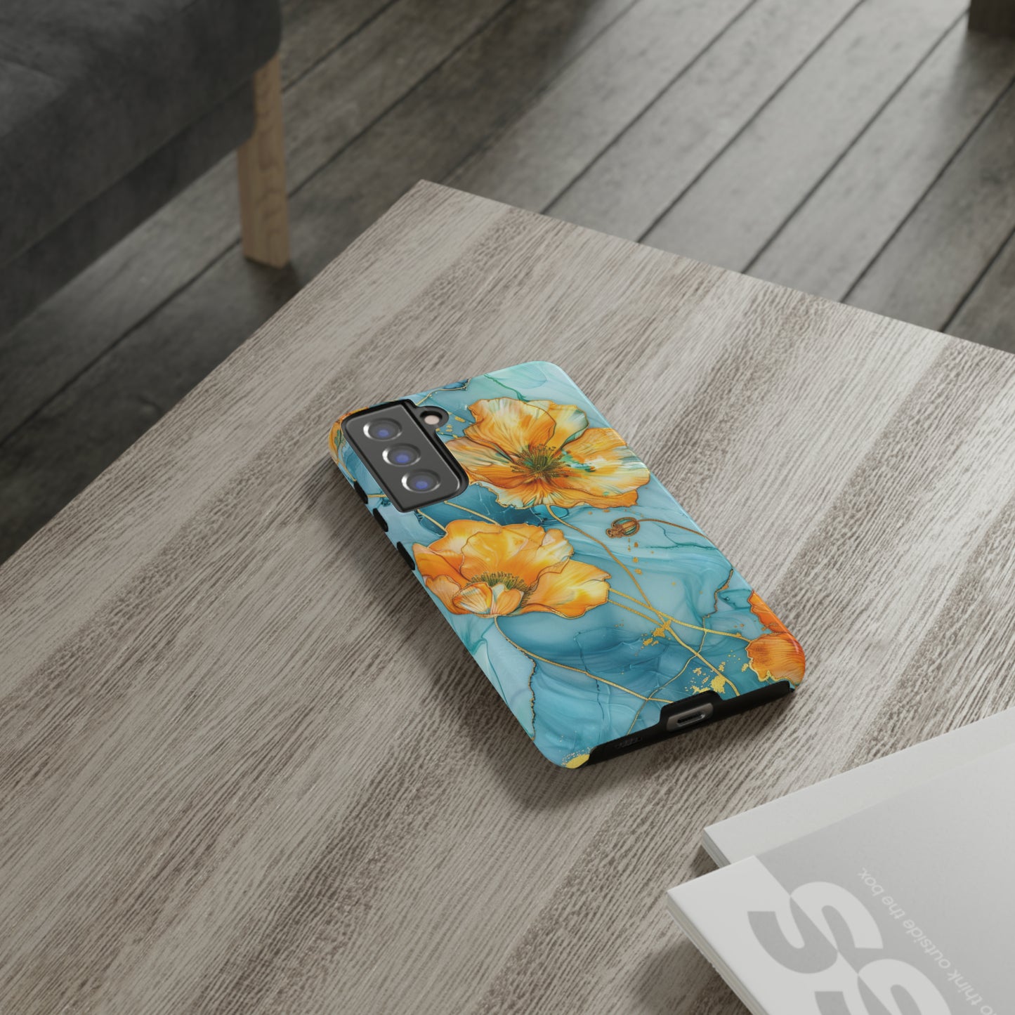 Gold Poppies Color Splash Floral Design Phone Case