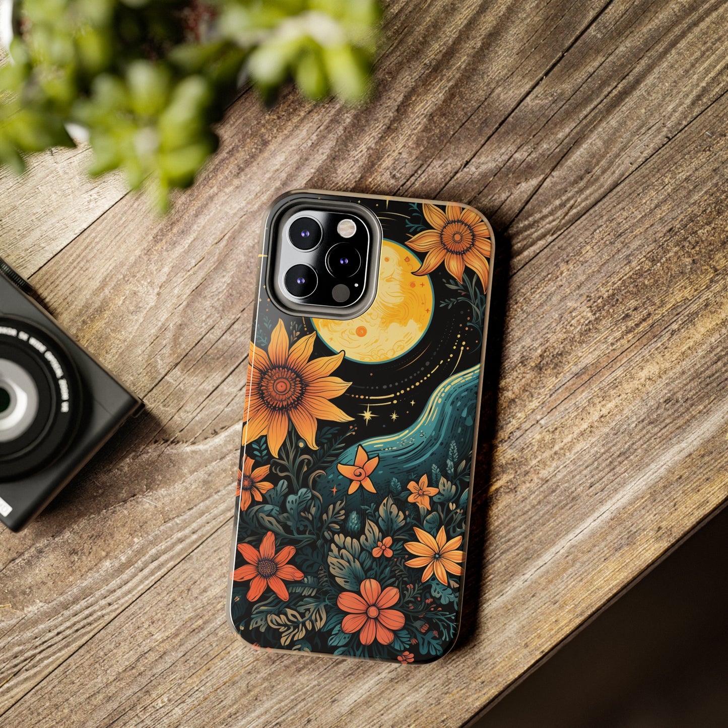 Boho Meets Cottagecore: Floral Sun, Moon & Stars iPhone Case – A Celestial Delight