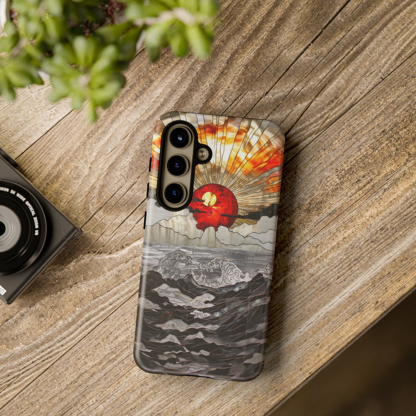 Japanese Rising Sun Phone Case Stained Glass Ocean Wave Phone Cover iPhone 15 Case