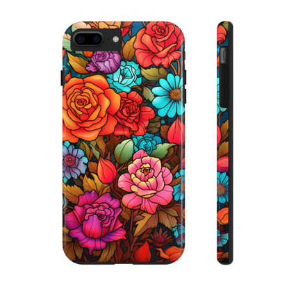 Stained Glass Tough iPhone Case | Trippy Psychedelic Flowers Floral Aesthetic Retro iPhone 14 Plus 13 12 7 8 Se Trendy Hippie Boho