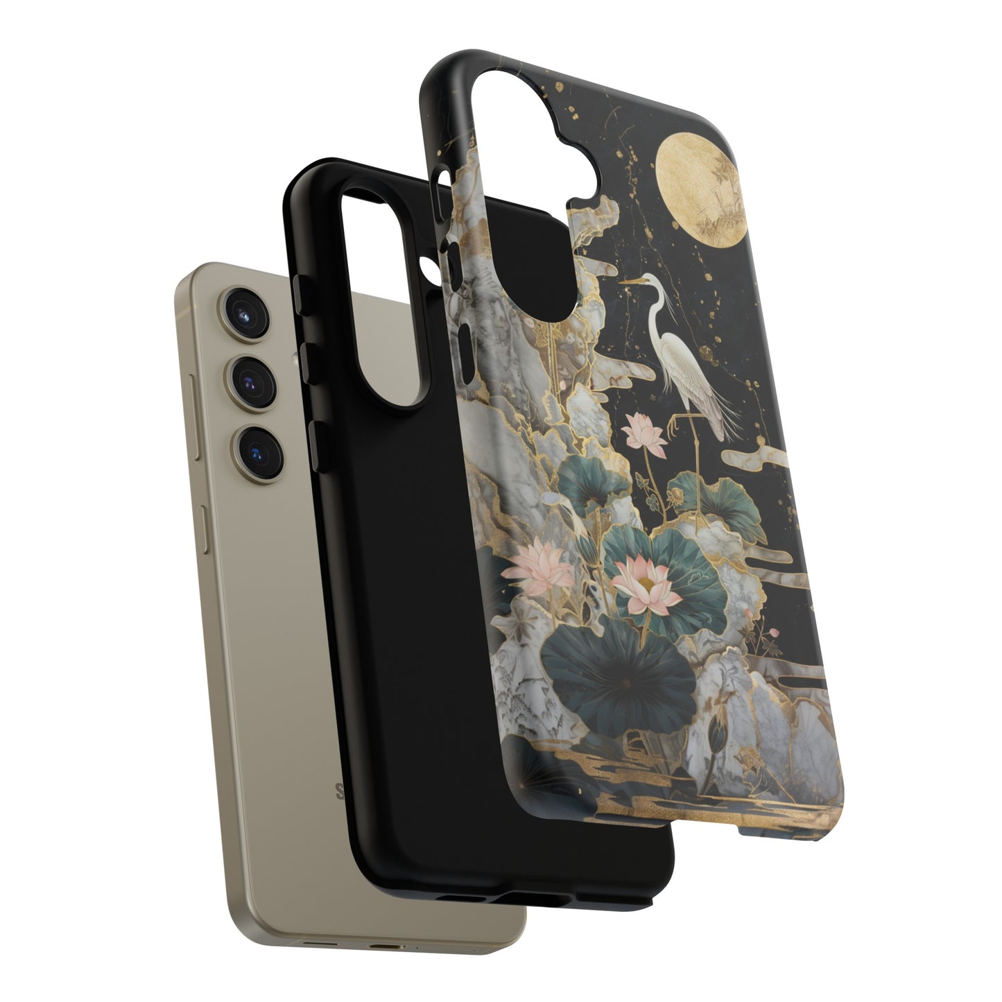 Heron and Moon Floral Zen Art Phone Case