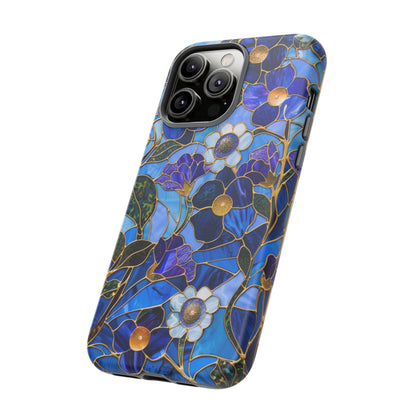 Blue Floral Stained Glass Gold Inlay Wild Flowers Phone Case