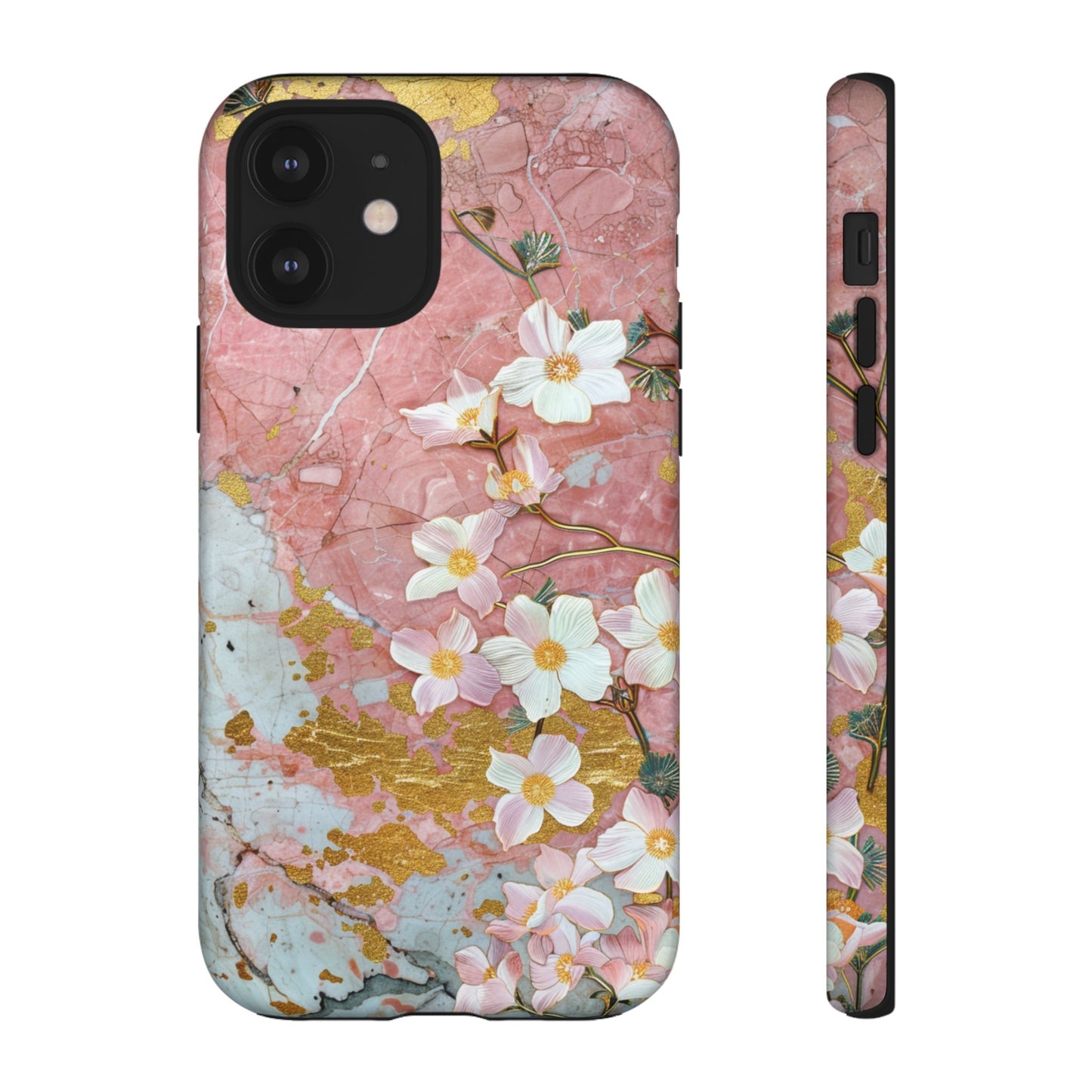 Pink Forget Me Nots Gold Floral Phone Case